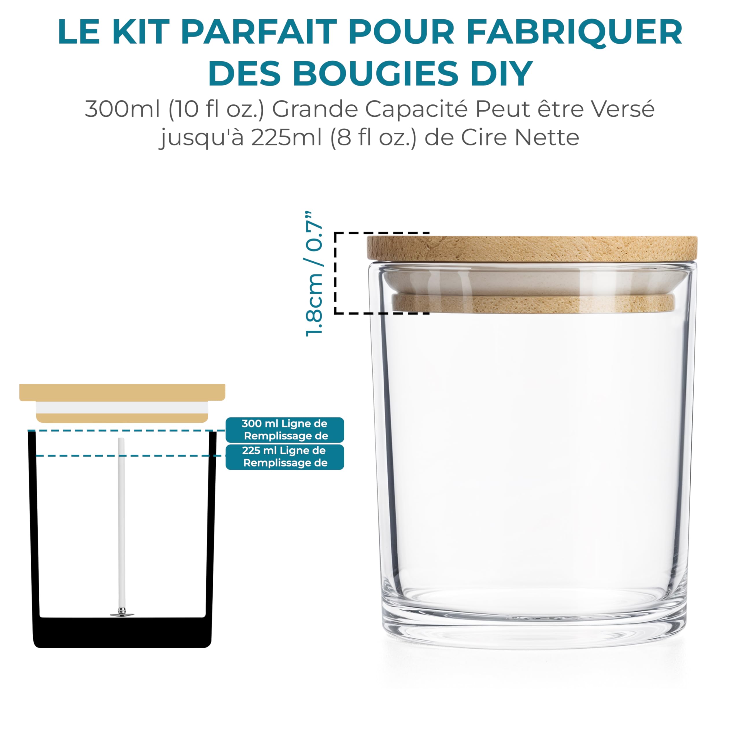 Winter Shore Pots en Verre avec Couvercle en Bambou 300 ml (Lot de 16) | Kit de Fournitures pour la Fabrication de Bougies avec Mèches & Étiquettes Incluses, Pots pour Bricolage & Cire à Bougies