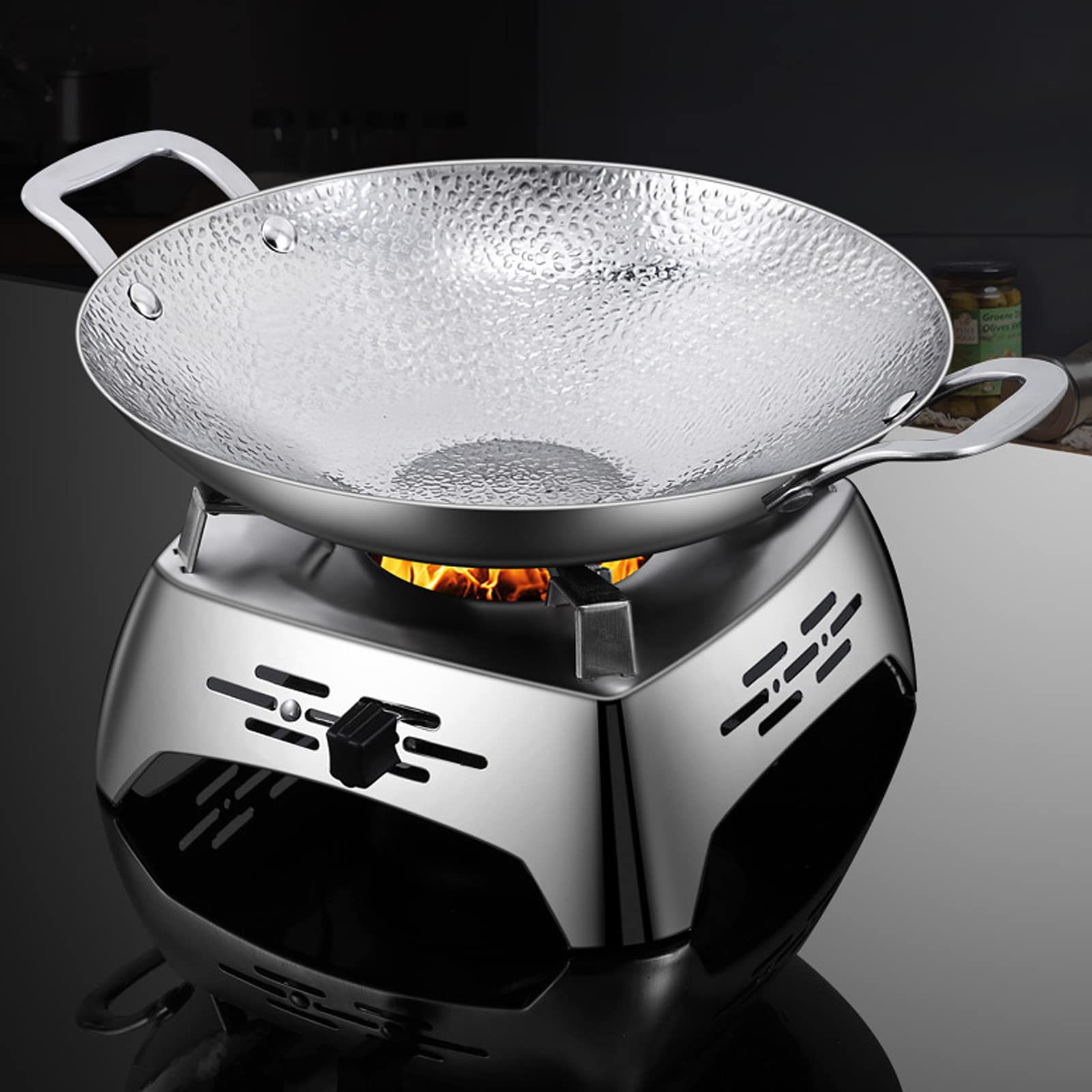 Campingkocher Für Innenraum Mit Topf Spirituskocher Tragbarer Camping Alkoholkocher Mini Kochtopf-Set für Innenraum Spiritusbrenner Für Hot Pot Grillen Picknick