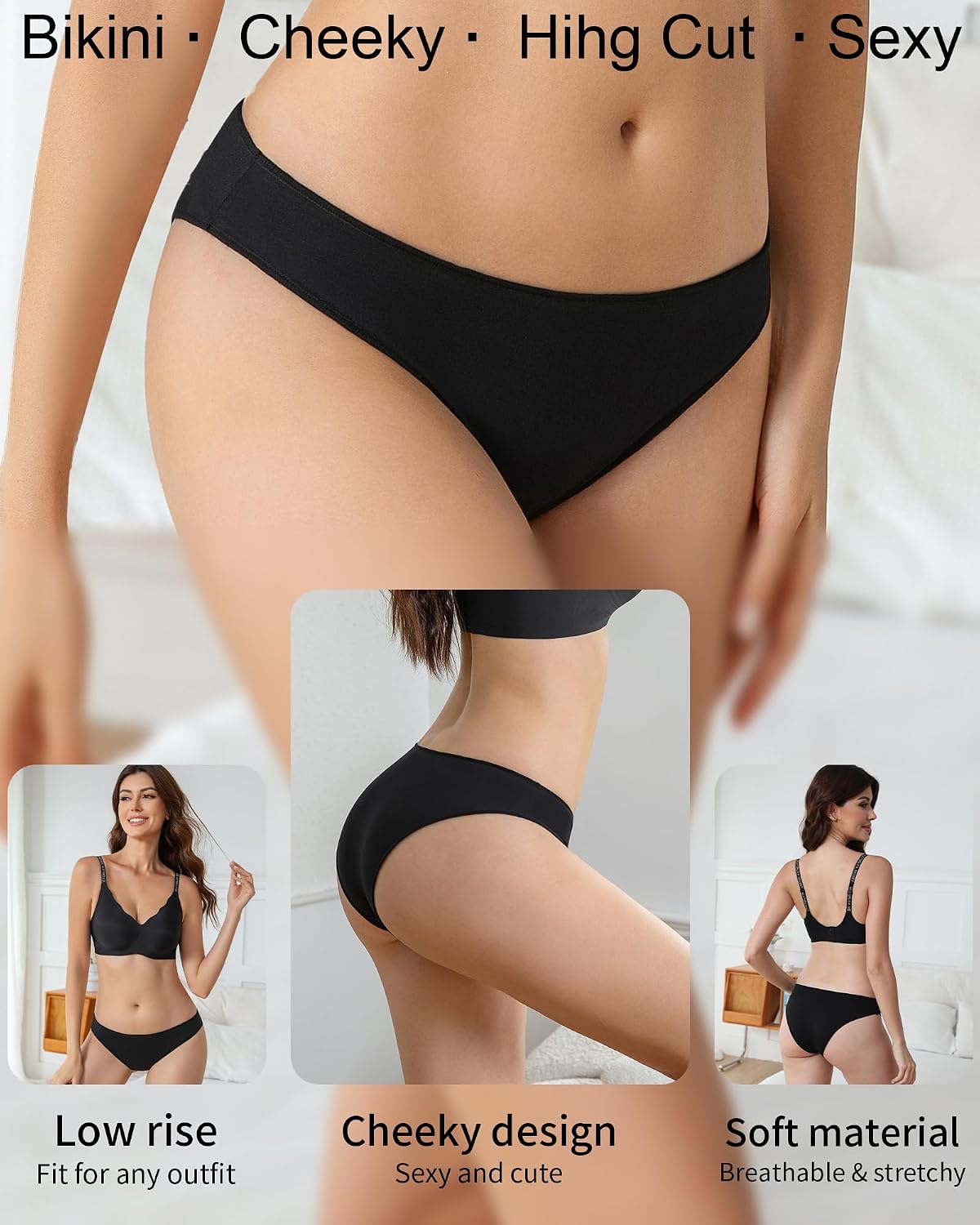 8 Pack Cotton Underwear for women Bikini Panties High Cut Cheeky Lingerie