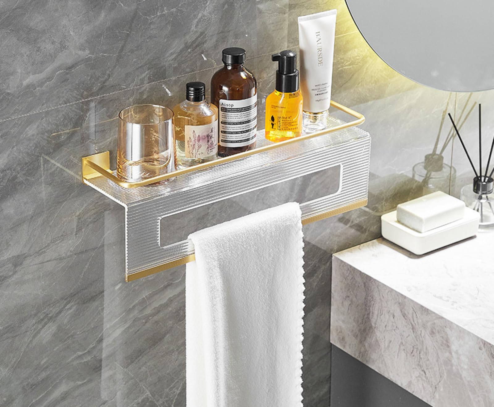 Badezimmer-Ablage, WC-Handtuchhalter, WC-Wand-Ablage, Wellbandkante 60 lang