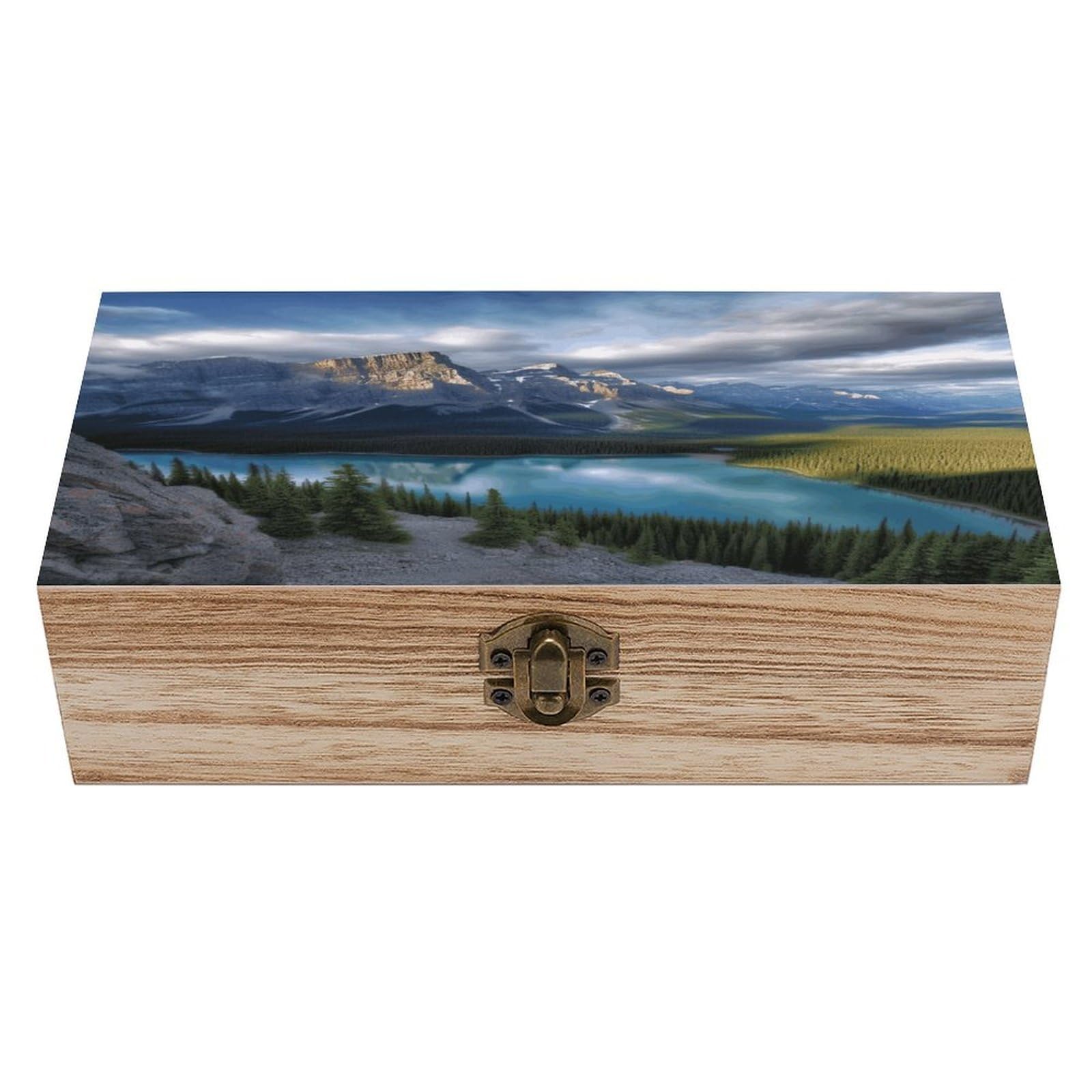 JTREHY Banff National Park Wooden Keepsake Box Vintage-Style Wood Keepsake Case with Hinged Lid Solid Wood Boxes Beautifully Memory Treasure Case Vintage-Style Wooden Storage Box