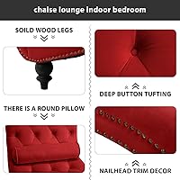 Vista 5 de Moderna tumbona de terciopelo para interiores con ribete de cabeza de clavo, sillón sin brazos con botones para interior con almohada lumbar y 4