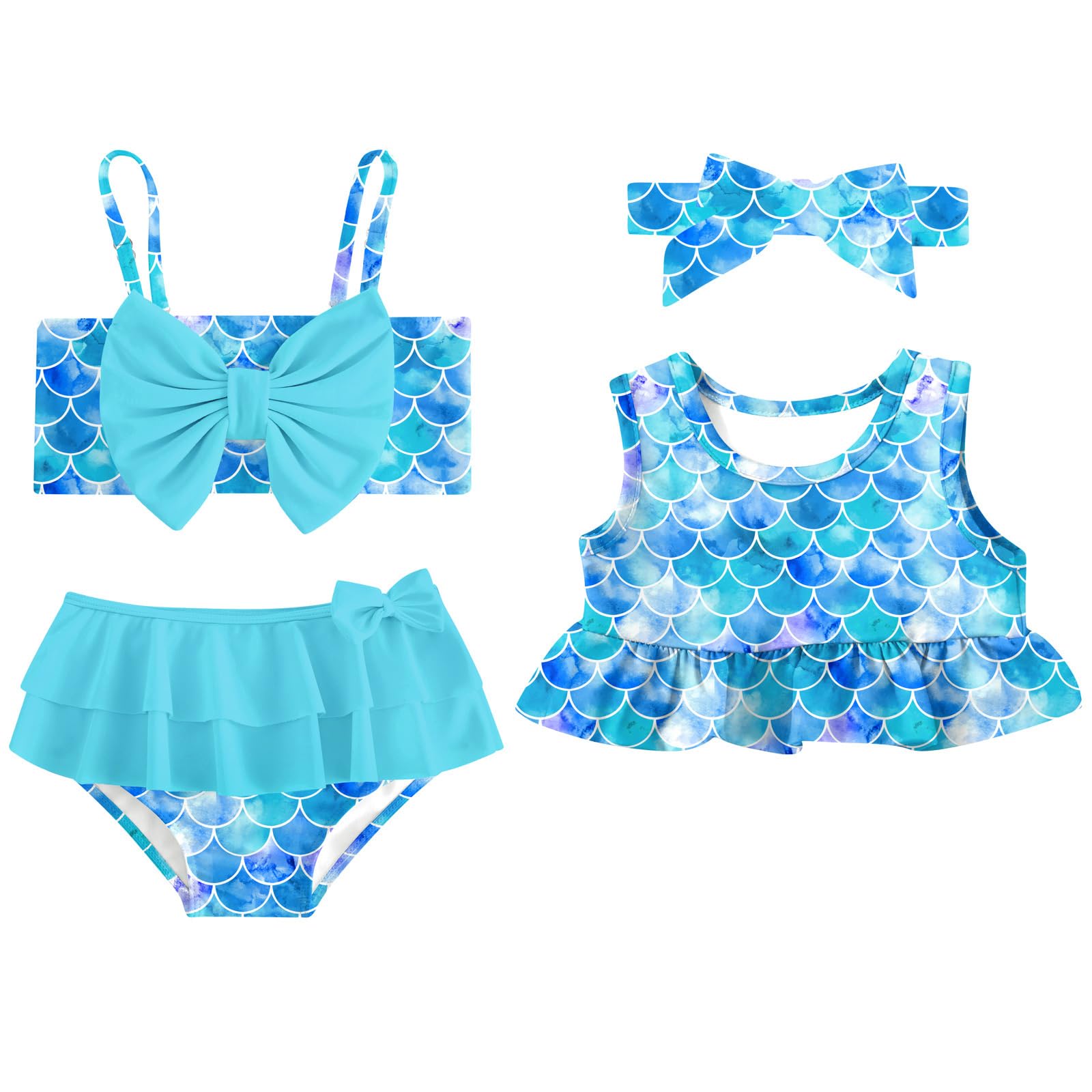 Ahegao 6M-3T Baby Girls Swimsuits for Toddlers Kids 3pcs Bathing Suits Bikini