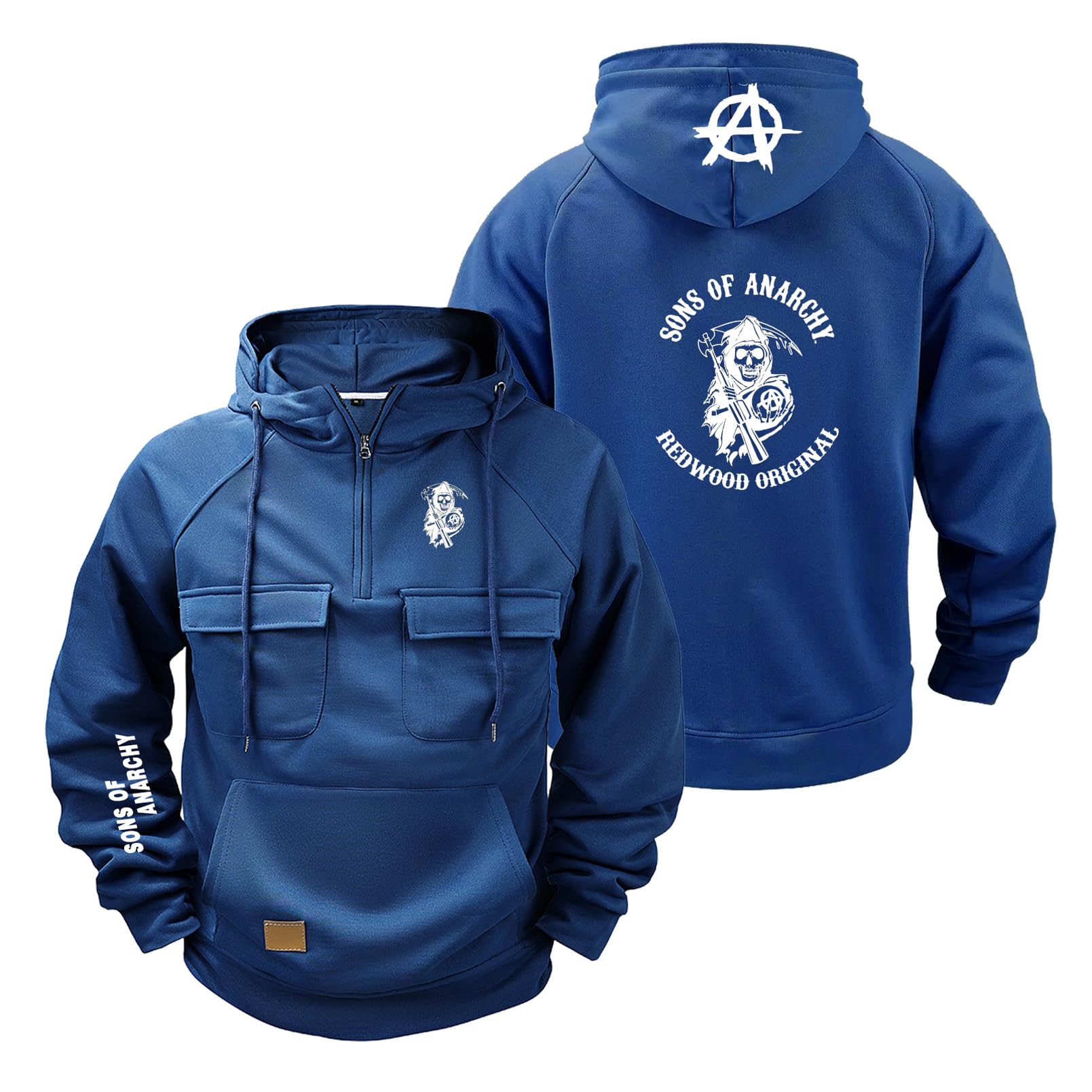FBWZSAG Mens Print Hoodie for A.na.rc.h.y S.on.s Comfort Jackets Half Zip Gym Wear Hooded Sweatshirt Long Sleeve Tops Hoody Jumpers Outwear-SLanS||L
