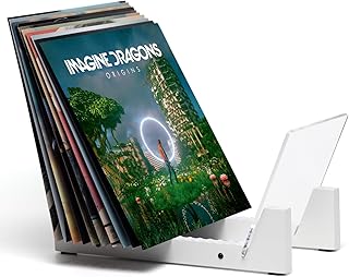 KAIU Vinyl Record Storage - Solid Wood with Crystal Clear Acrylic Holder - Premium Design, Perfect 12" LPs or 7" Singles Display Unit - Stores and Supports up to 50 Albums (Modern White)
