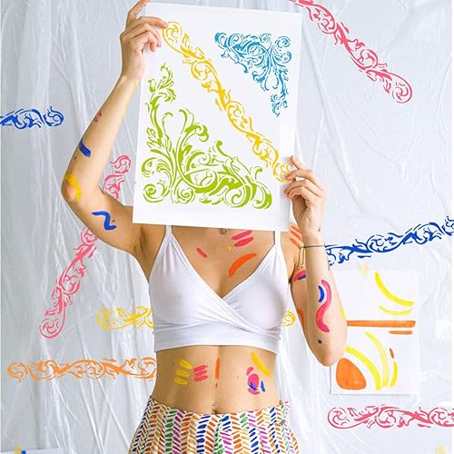 Miniatura 5 de FINGERINSPIRE Plantillas de esquinas ornamentadas de 11.8 x 11.8 pulgadas, arte de esquina de damasco, pintura de borde de damasco, plantilla de