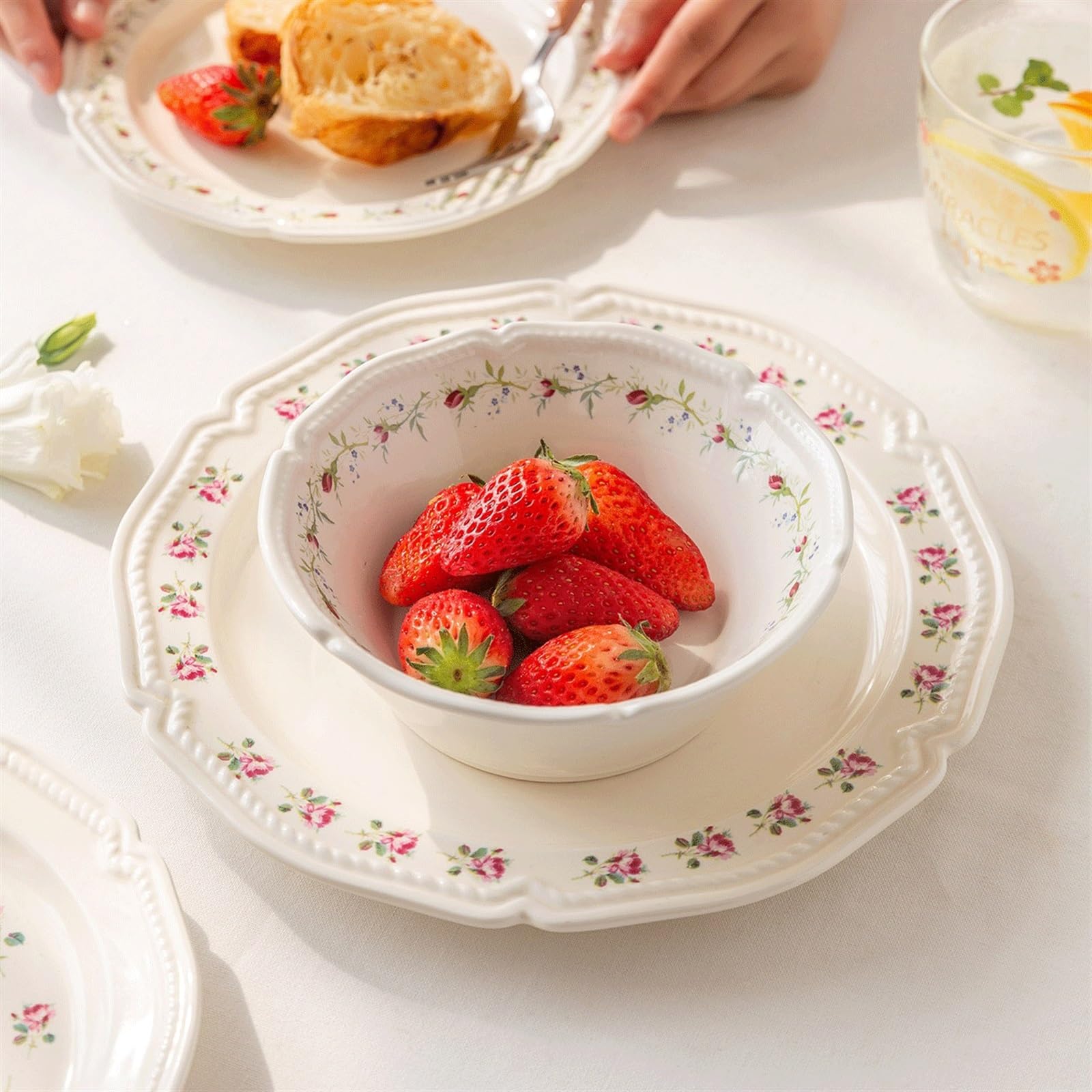 Talerze obiadowe Ceramiczny talerz obiadowy w stylu Vintage Rose Zastawa stołowa do kuchni Talerz głęboki Talerz obiadowy Duży talerz obiadowy Nadaje się do steku sałatkowego Naczynia do serwowania