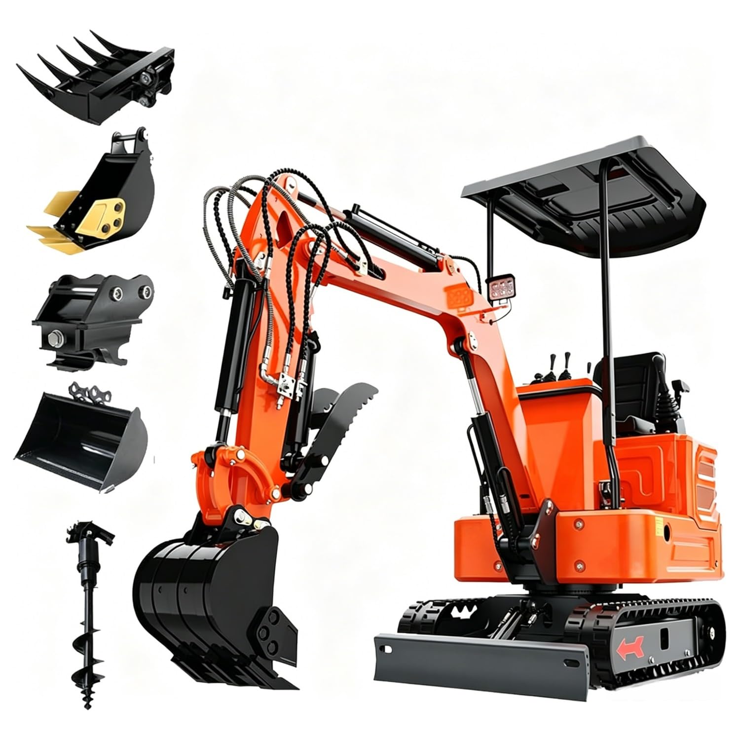 2650 Lbs Mini Excavator - 13.5HP Gasoline Micro Digger with 36" Narrow Width, Hydraulic Thumb Clip & Quick Coupler for Garden, Farm & Trenching(150pro+5attachments)