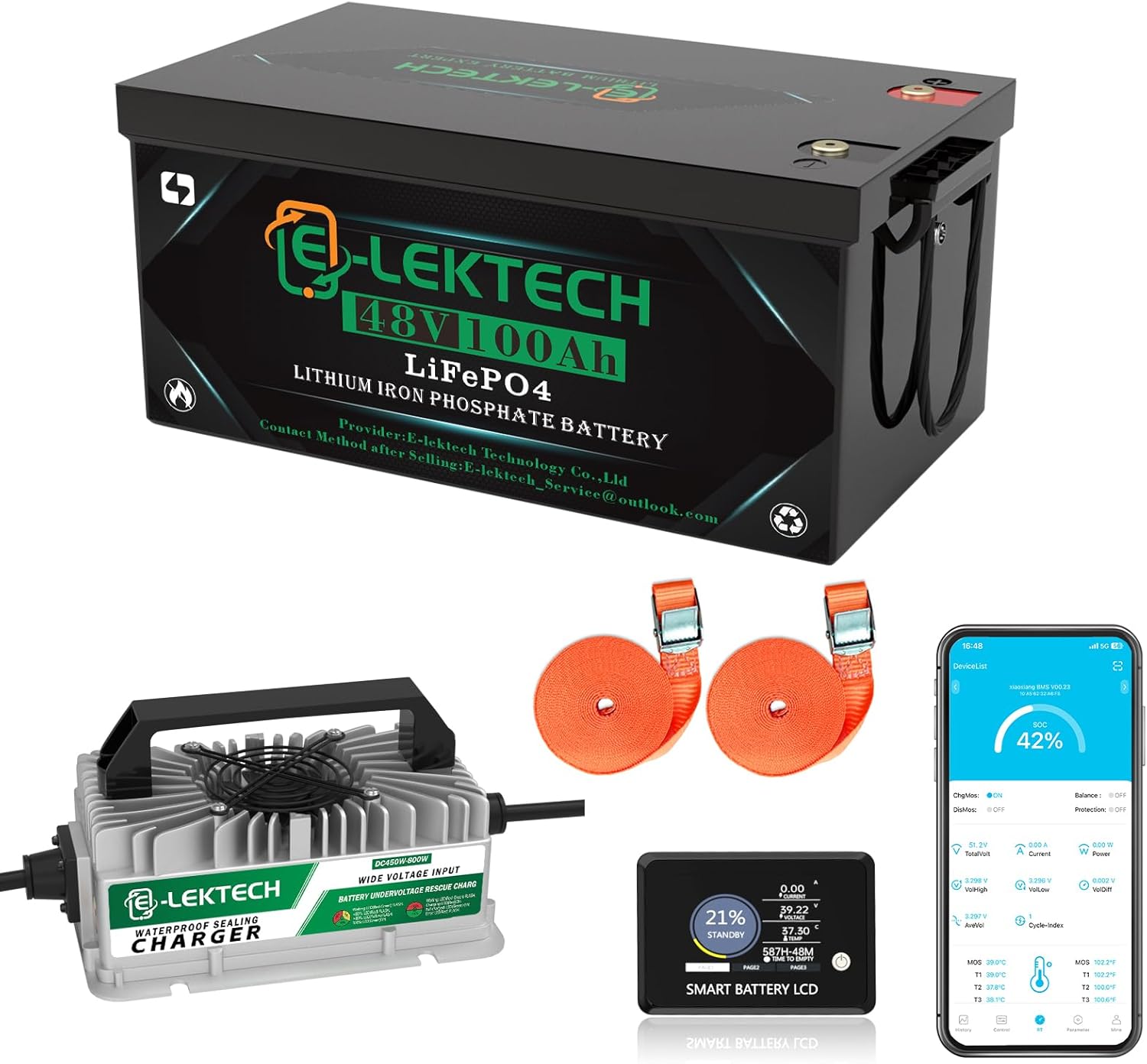 48V 100Ah LiFePO4 Lithium Battery with Charger