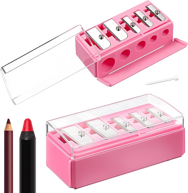 2 Pcs 5 Hole Eye Pencil Sharpener with Lid for Makeup,Hot Pink | Fits Lip Liner Eyebrow Eyeliner Pencils, Cover Keeps Sharpener Clean, Portable for Makeup Bag, Manual Dual Blade Design