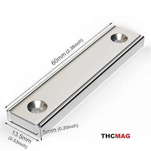 Miniatura 4 de Imanes rectangulares de neodimio para macetas de 66 libras, fuerza de tracción, 2.362 x 0.531 x 0.197 in, paquete de 8 con agujero avellanado,