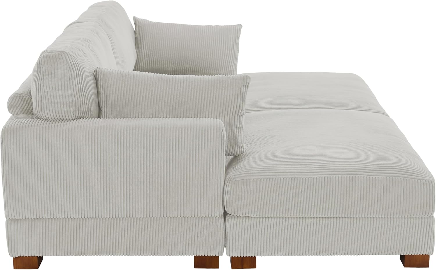 UIXE Oversized Chaise Longue Chair with Ottoman, Left Armrest Indoor Recliner Comfy Upholstered Single Lounge Sofa, Corduroy Deep Seat Cloud Couch for Bedroom, Living Room - Salt Gray
