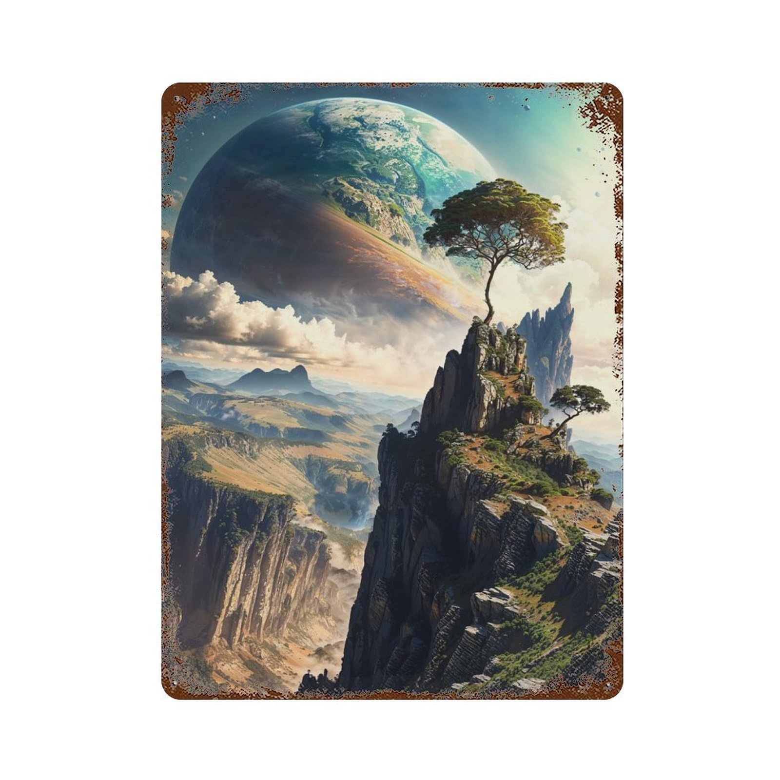 Galactic Eden Panorama Distressed Metal Wall Sign 15.7"x11.8", Ideal for Garage, Bar And Workshop Decor