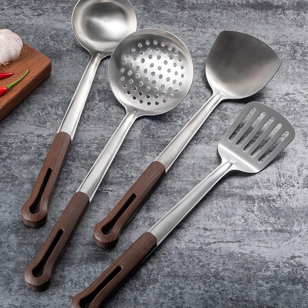 Espátula para el hogar Anti-escaldadura de acero inoxidable Espátula de cocina Espesada Cuchara de sopa Ranurada Cuchara Juego de Espátula