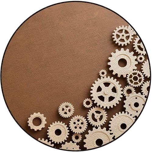 Miniatura 4 de Wooden Gears Non-Slip Round Chair Mat for Hardwood Floors & Low Pile Carpets, Industrial Mechanical Design Multi-Purpose Desk Chair Protector, Brown