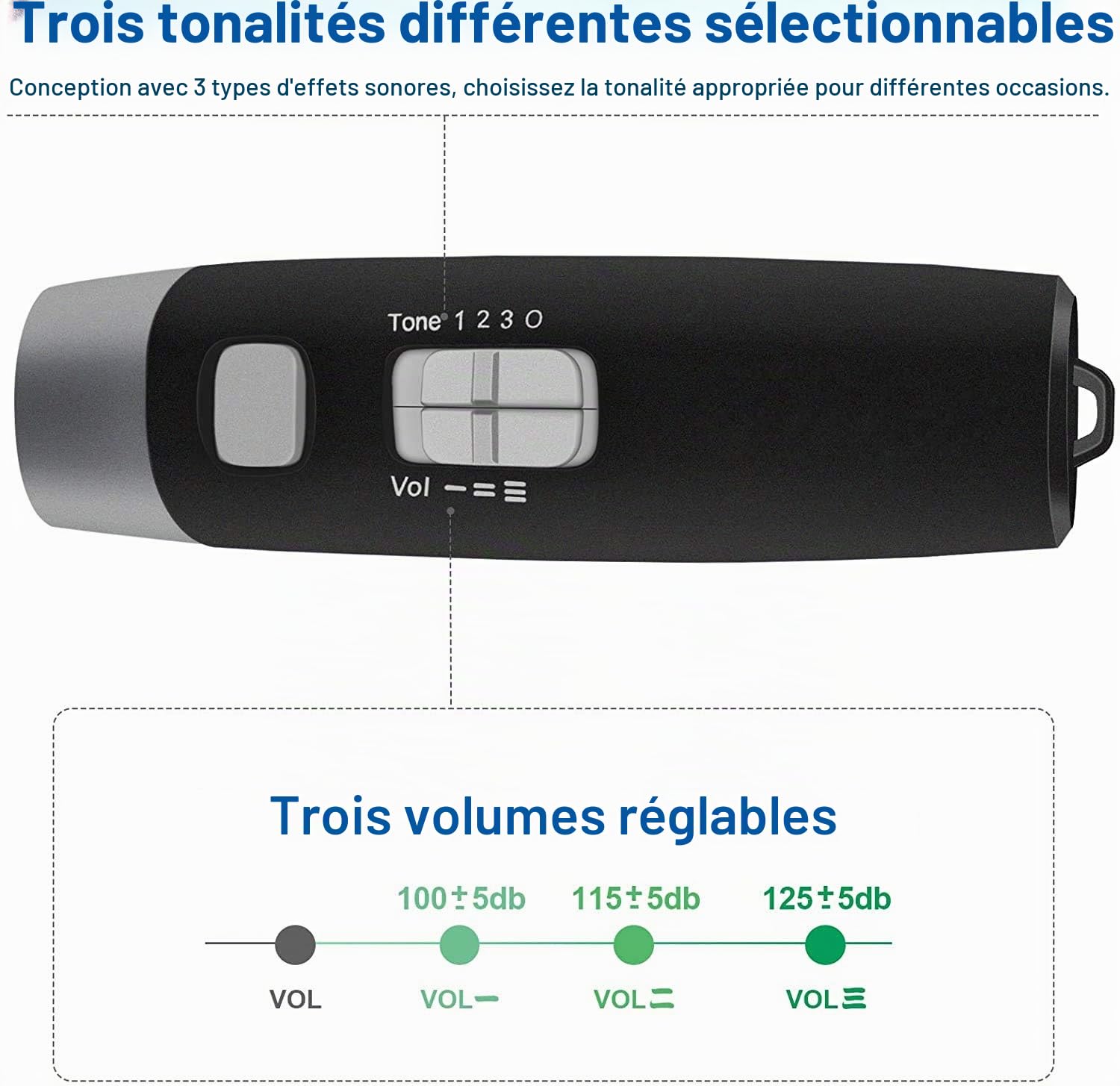 Sifflet électronique - Sifflet de Sport Portable - 3 volumes et 3 Tons - pour l'éducation Physique - Noir