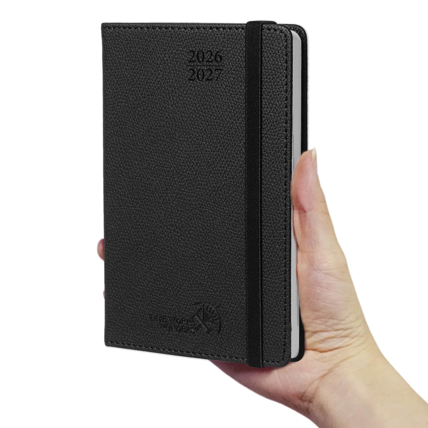 POPRUN A6 Academic Diary 2026-2027 Hardback Week to View (16x10.5 cm) 26/27 Horizontal Weekly Planner 17 Months (Aug'26 - Dec'27) Mid Year, Inner Pocket(Black)