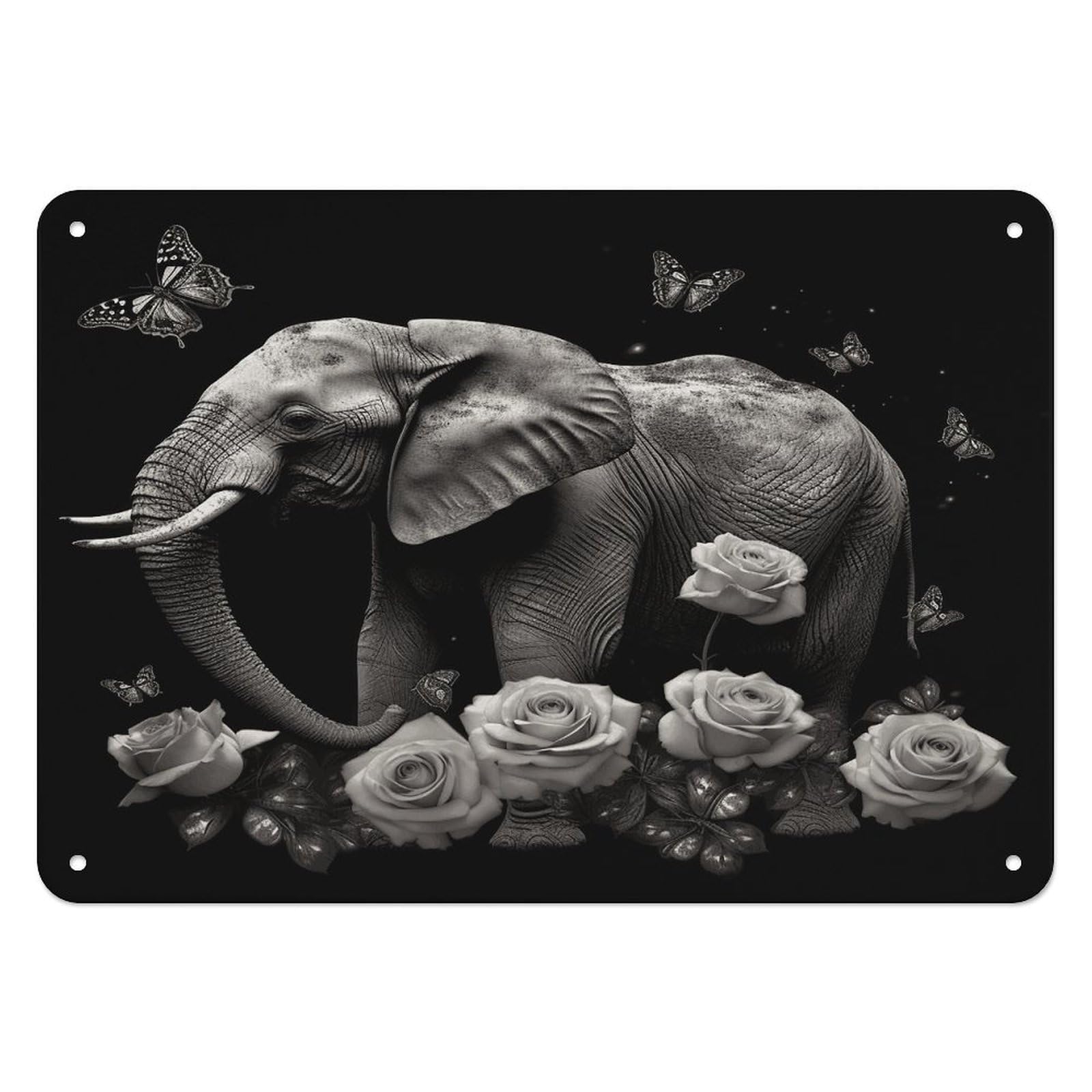 Fodpand Style Elephant And Butterfly Retro Vintage Metal Tin Sign,Wall Art Decor Garden Plaque Poster For Bedrooms Yard Bars Pubs Patios Porches 7.9X5.5 Inch