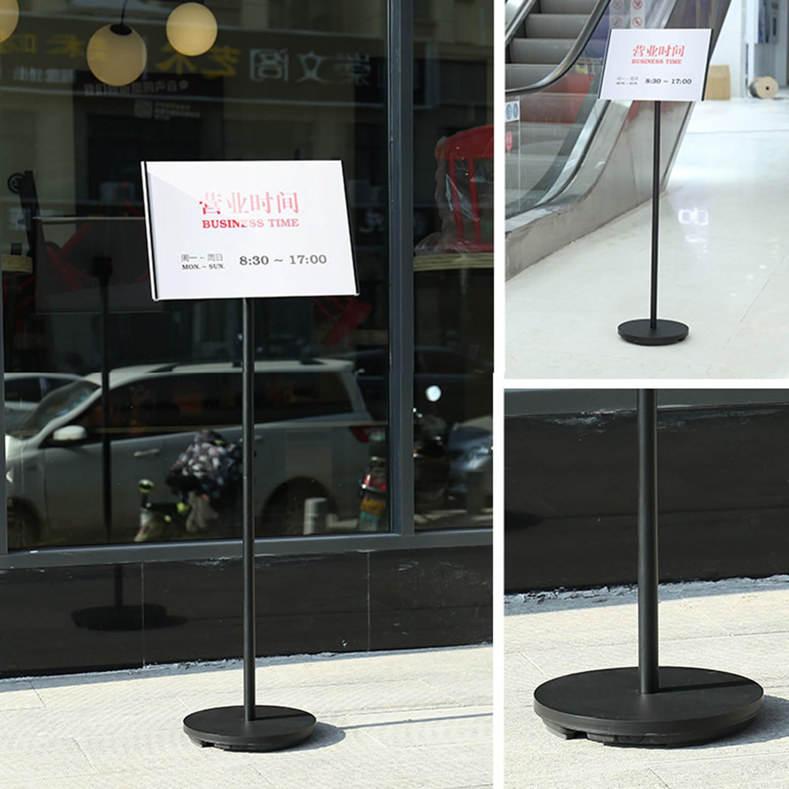 Soporte para Carteles, Vallas publicitarias portátiles, Soporte para letreros de Piso, Base Ajustable para hoteles, centros comerciales (A3 Black)