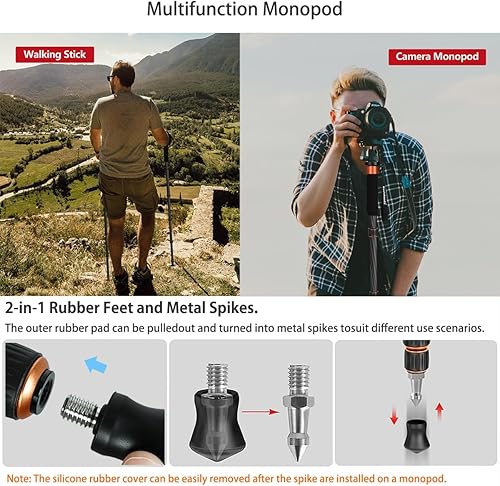 Miniatura 5 de Koolehaoda Monopod de fibra de carbono de 6 secciones portátil compacto ligero monopod Unipod Stick para cámaras Canon, Nikon y Sony sin espejo y