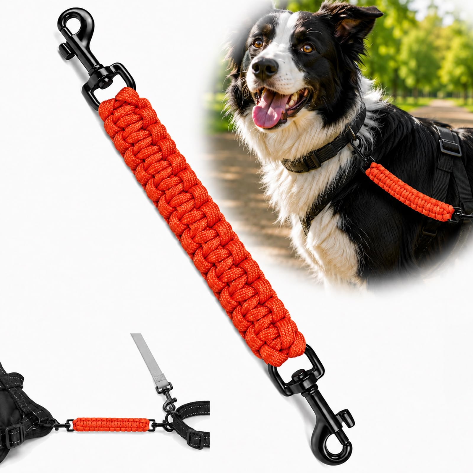 Durable Double-Ended Dog Lead Clip with 360° Swivel Metal Clips for Secure Collar and Harness Connection - High-Strength Polyester Safety Strap for Walking, Training and Preventing Escape for Medium — image 1