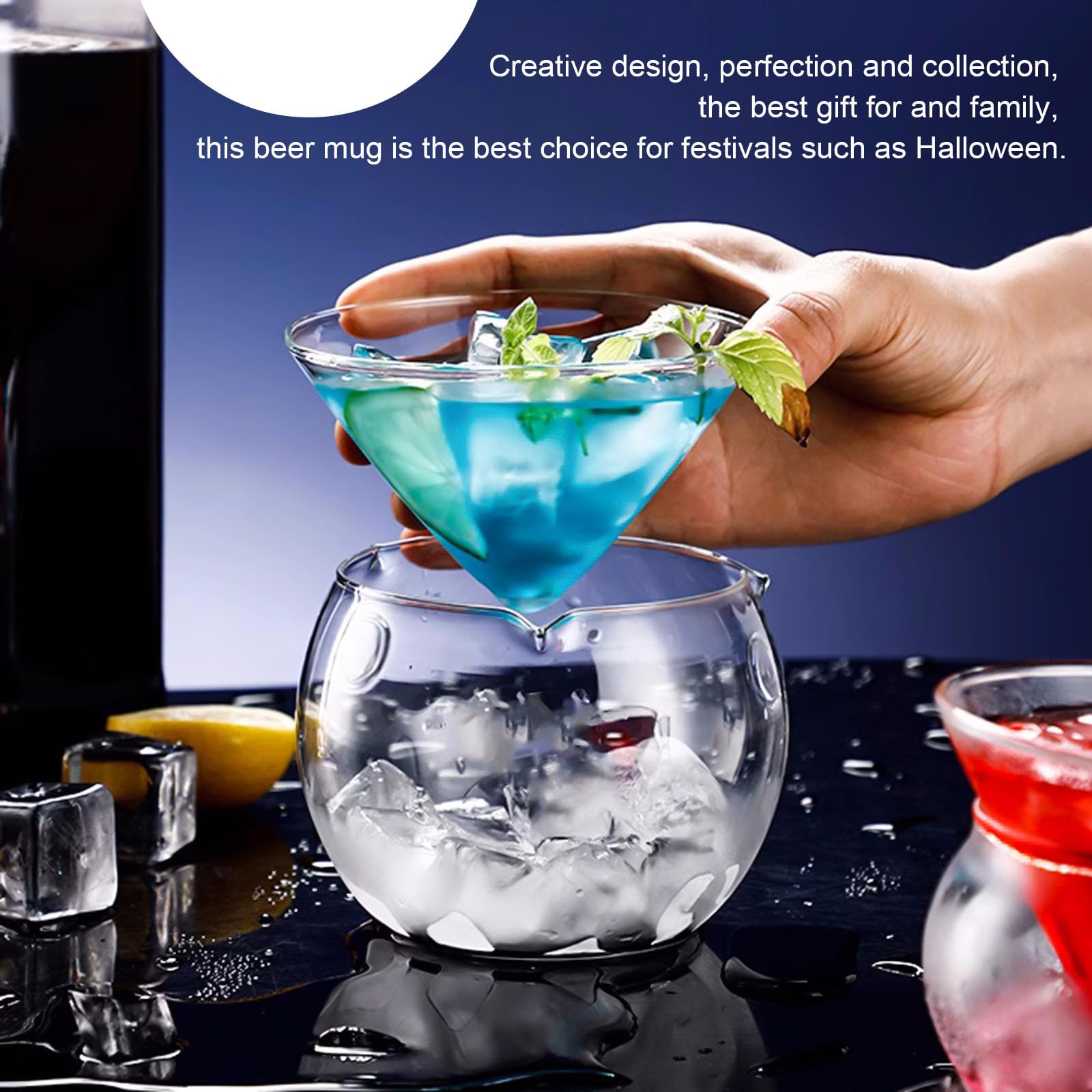 Set di 2 bicchieri da champagne Martini, bicchieri da cocktail refrigeranti, in cristallo ghiacciato, per frutta, insalatiera, con supporto per ghiaccio, set da 2 (CUPS01, M)