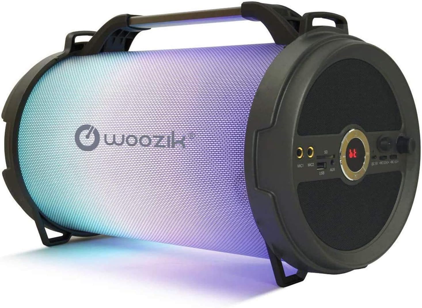 WOOZIK Rockit Boom LED Portable Wireless Speaker, Wireless Indoor Outdoor Boombox with FM Radio, AUX, USB, SD Card, MIC Support and Changing LED Light Patterns, Rechargeable
