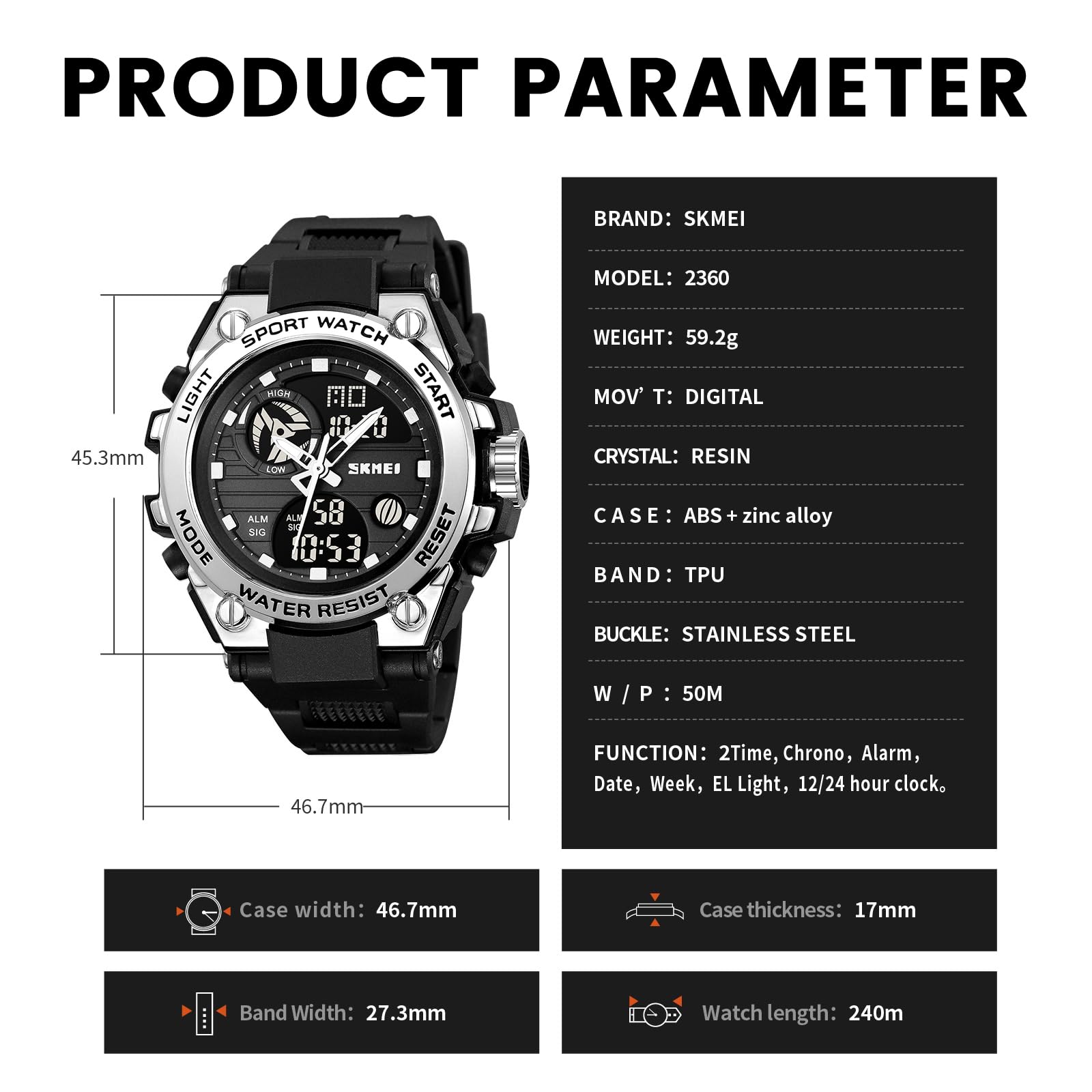 Reloj Militar para Hombre Relojes Deportivos Multifunción LED Impermeable