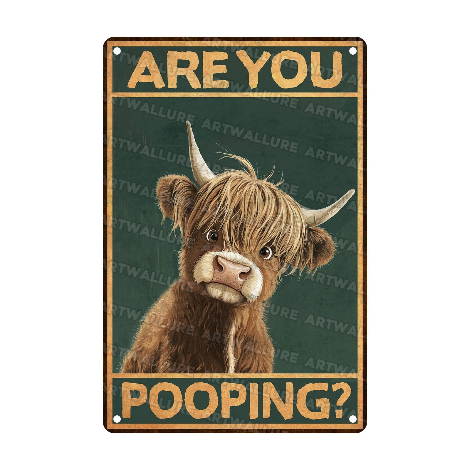 Highland Cow Vintage Tin Sign Are You Pooping Funny Bathroom Wall Decor for Western Highland Cow Lovers 8X12Inch