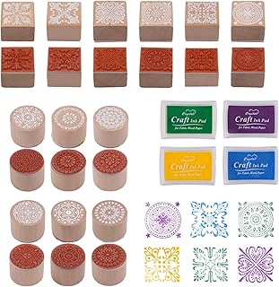 16Pcs Rubber Stamps and Craft Ink Pads, Decorative Wooden Stamps with Ink Pads for Stamps, Wood Stamps for Crafting, Letters, Scrapbooking and DIY Craft Card