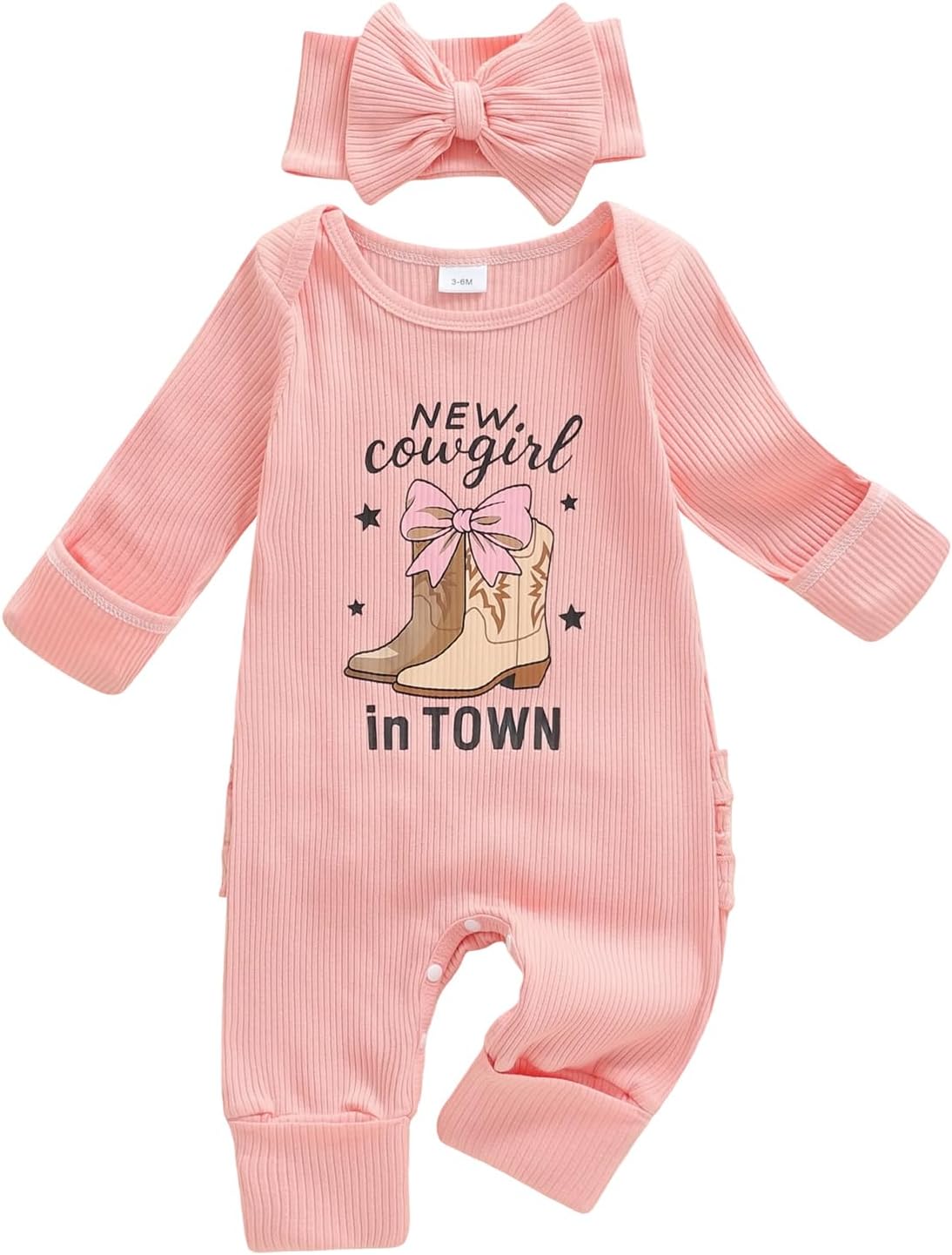 FYBITBO Baby Girl Newborn Clothes Western Outfit Long Sleeve Cowgirl Onesie Romper Knit Jumpsuit Infant Winter Spring Outfits