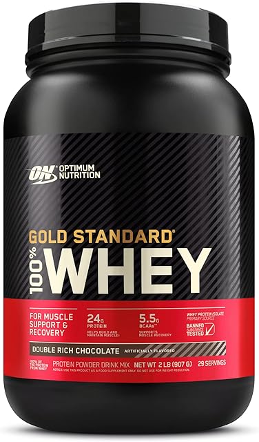 Optimum Nutrition Gold Standard 100% Whey, Koncentrat Białka Serwatkowego, Izolat i Hydrolizat Serwatki, BCAA, Glutamina, Wzrost i Naprawa Mięśni, Smak Podwójna Czekolada, 29 porcji, 899g