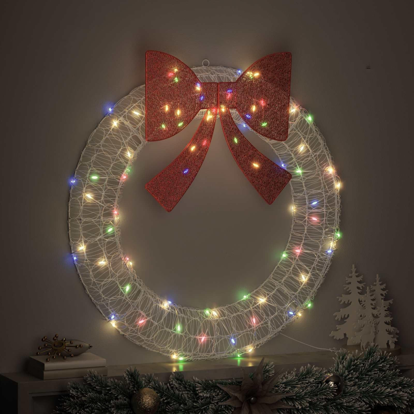 Wieniec z 80 diodami LED, wielokolorowy, z akrylu, 92 x 92 x 9,5 cm, z USB, ozdoba choinkowa, girlanda, dekoracyjna dekoracja choinki, dekoracja adwentowa, zima, prezent i dekoracja wisząca
