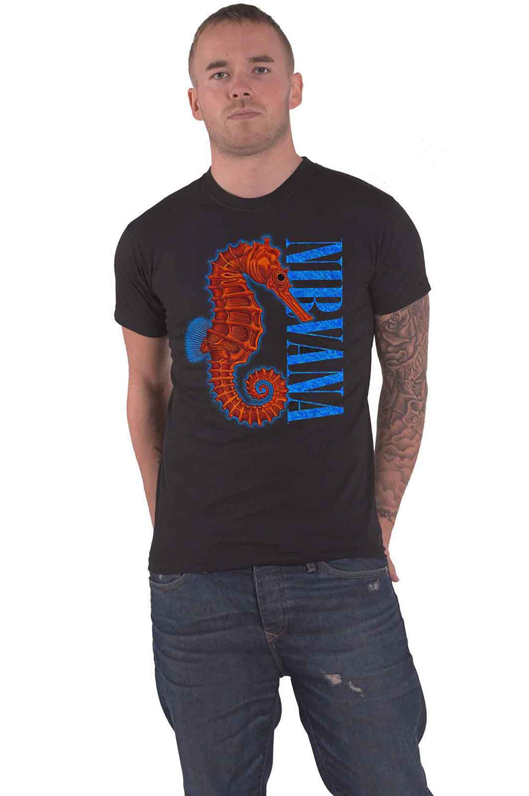 Amazon.com: Nirvana T Shirt Seahorse Band Logo Official Unisex 