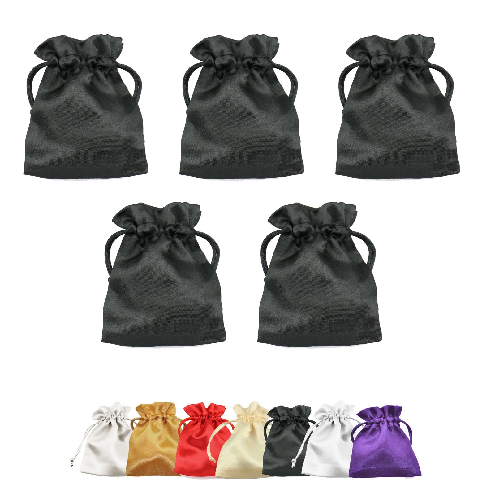 Van Der Linn Satin Gift Bags Drawstring Silky Jewellery Pouches Wedding Favour (Black 8x10cm (5PCS))