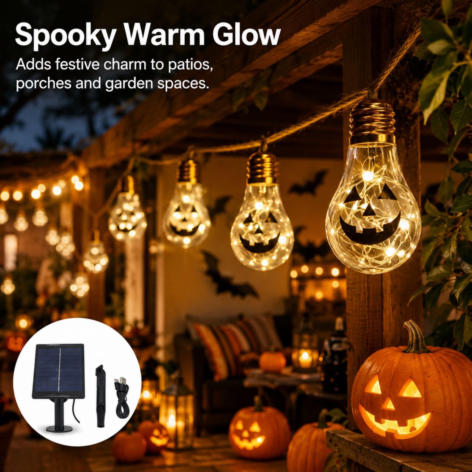 Halloween Catena Luminosa Esterno Solare (Sorriso,10M 20LED)