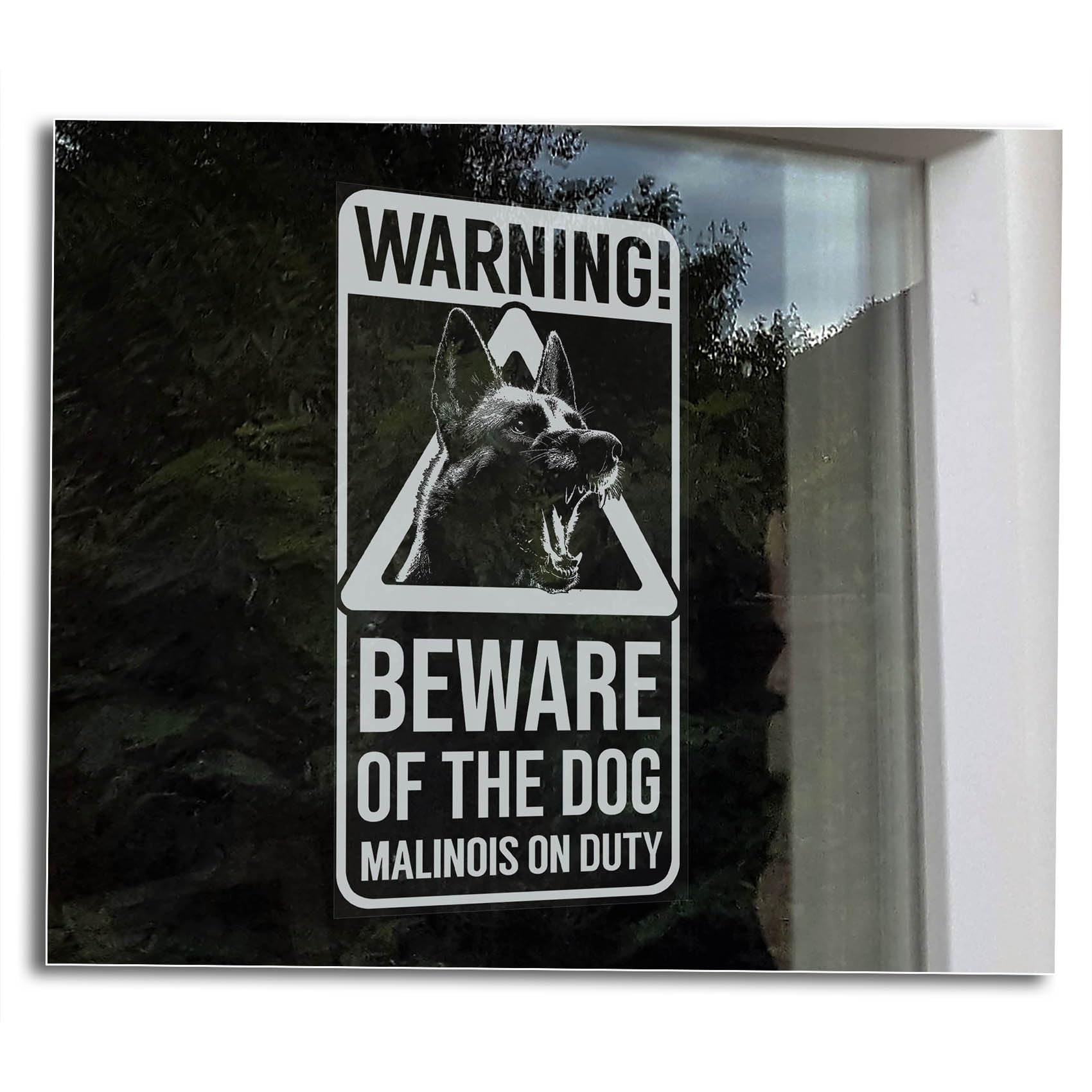 Warning: Beware of the Dog Sticker, Belgian Malinois Home Security Window Car Sign, Dog Owner Gift -V27 (Inside - White Reverse Print)
