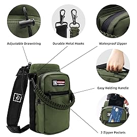 NATURE PIONEOR Water Bottle Holder with Adjustable Strap - 26/32/36/40/46/64oz Insulated Water Bottle Sling Carrier with Paracord Handle & 2 Pockets, Outdoor Sports, Hiking, Camping, Gym