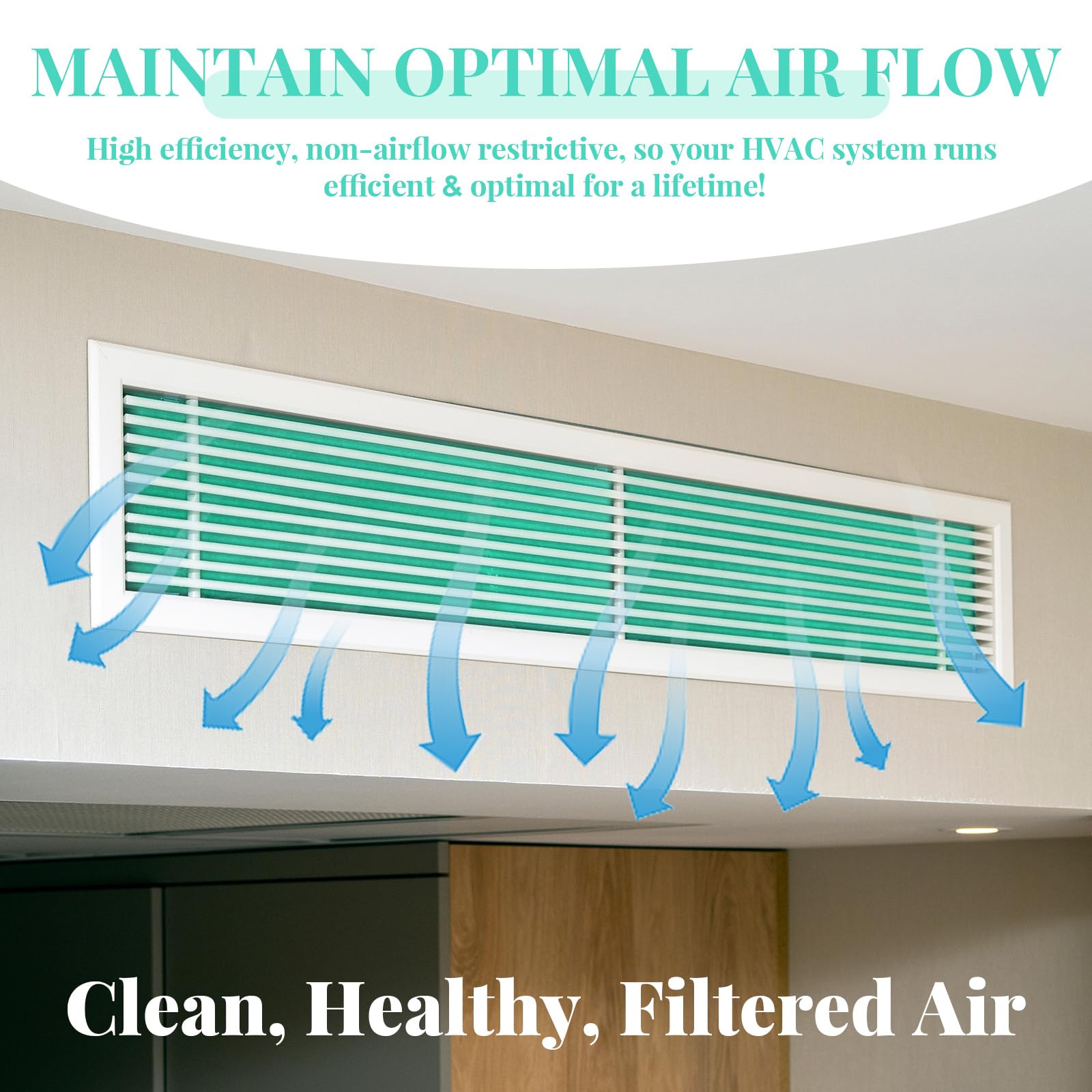 Pushglossy Kit de filtros de ventilación de 16 x 197 pulgadas, incluye rollo de filtro de aire electrostático MERV 8 y cinta adhesiva de gancho para rejillas de ventilación de piso, triple filtración