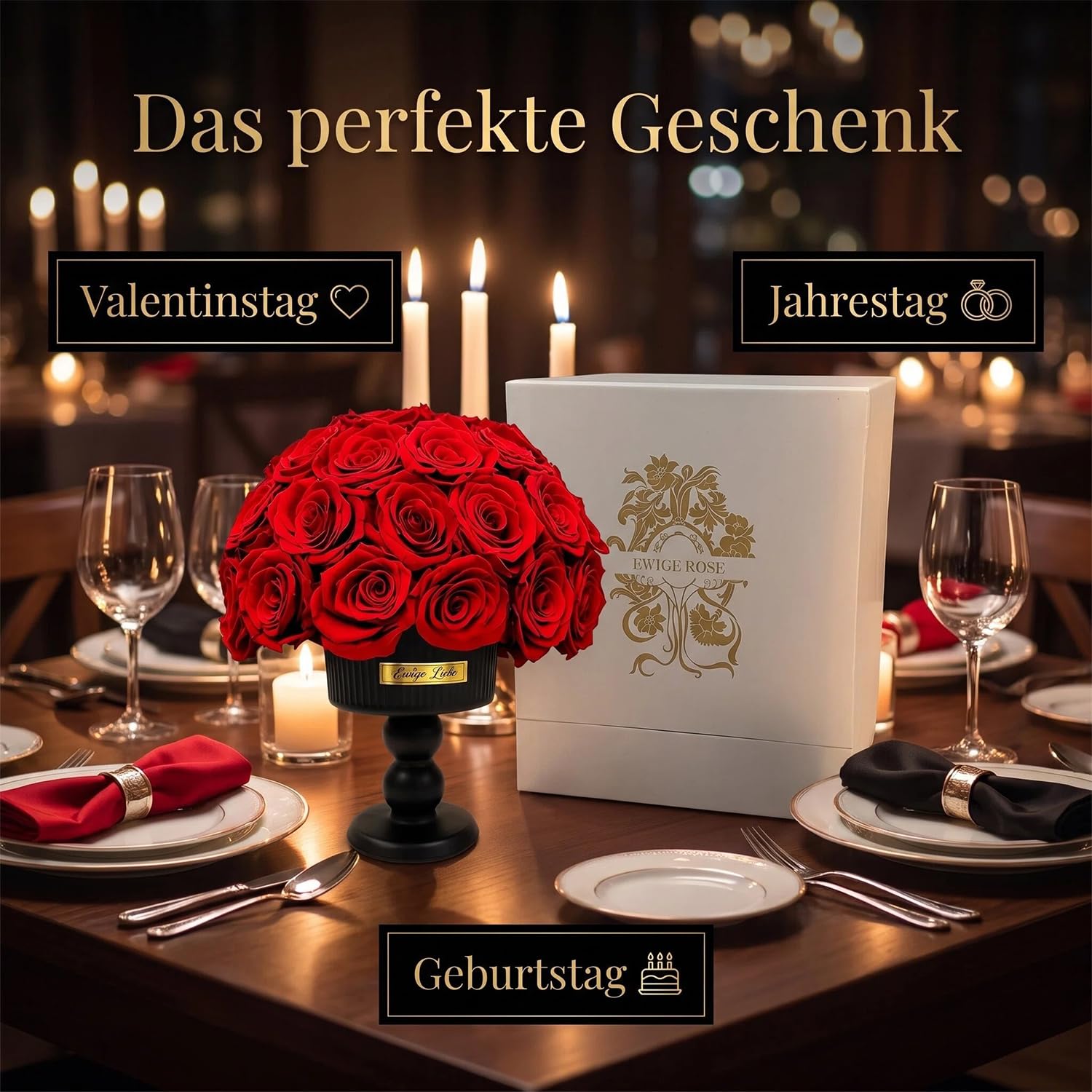 27 Ewige Rosen Blume Strauß, Geschenke für Frauen Infinity Rosen Roten Rosenstrauß Konservierte Blumenstrauß Deko für Freundin Mama zum Geburtstag Hochzeitstag Muttertag Valentinstag