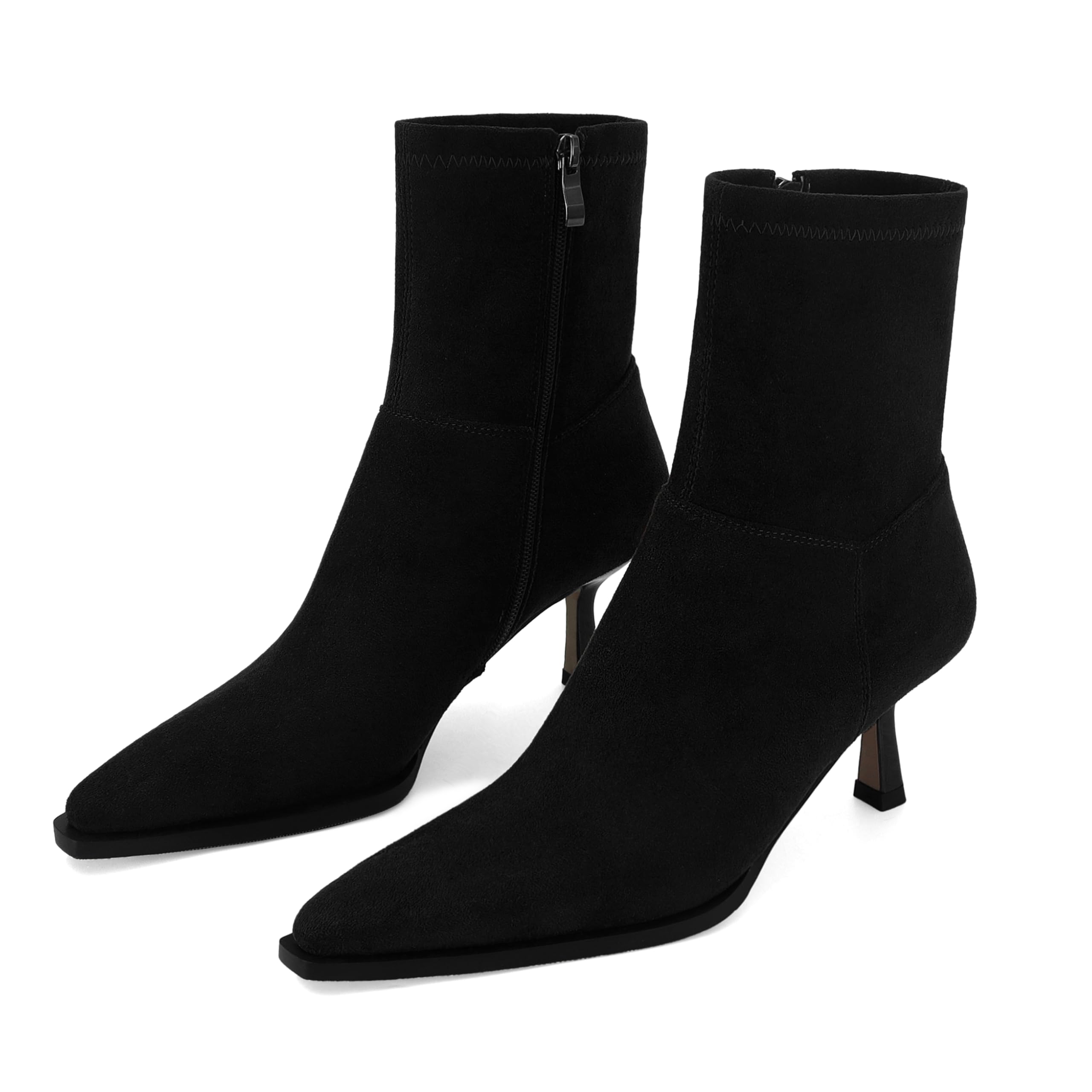 SOVANYOU Womens Dressy Ankle Boots Pointed Toe Kitten Heel Booties with Side Zipper Stylish Comfortable Black Short Boots