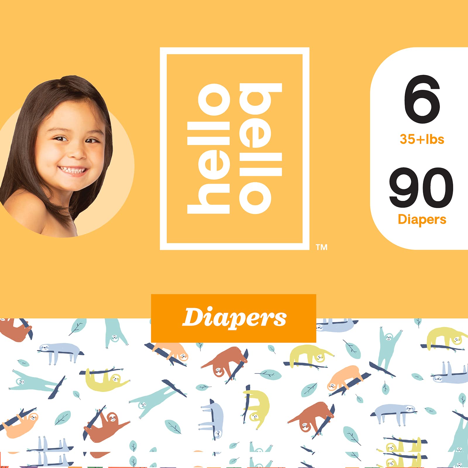 Hello Bello Premium Baby Diapers I Affordable Hypoallergenic and Eco-Friendly Absorbent Diapers for Babies and Kids I Size 6 I Sleepy Sloths Design I 90 Count (5 Packs of 18)