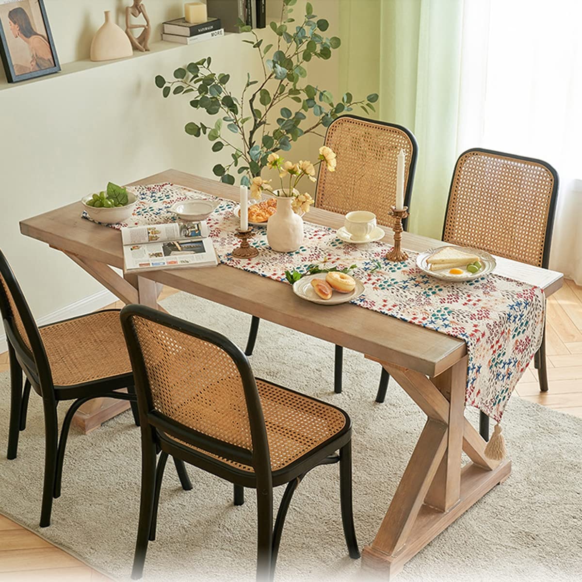 Runner da tavola rustico fatto a mano in stile bohémien, con nappe, per Natale, feste, matrimoni e decorazioni da pranzo, 40 x 240 cm