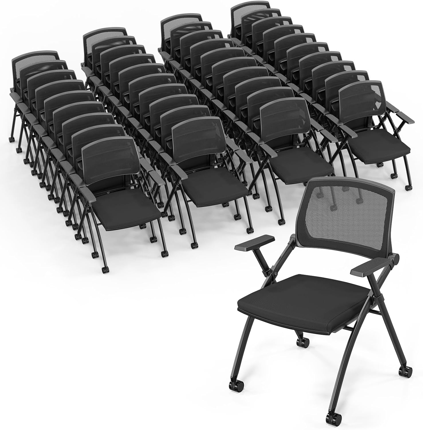 VINGLI 40 Pack Stackable Conference Room Chairs with Wheels