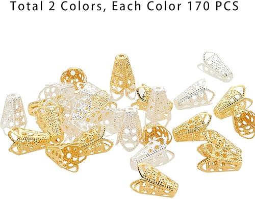 Miniatura 3 de PH PandaHall 340 tapas espaciadoras de cuentas doradas y plateadas, tapas de cuentas de flor, tapas de extremo de metal, espaciadores de cuentas