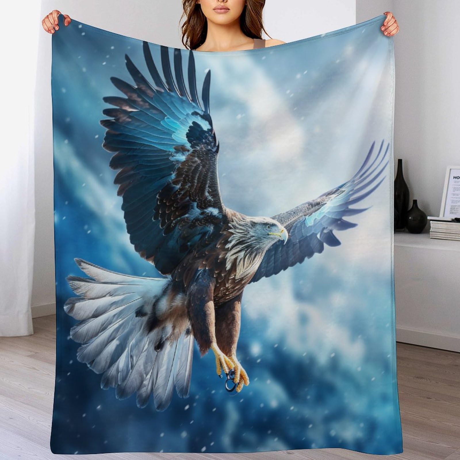 Couverture polaire aigle 3D en flannel légère douce pour lit et canapé de 130x150cm