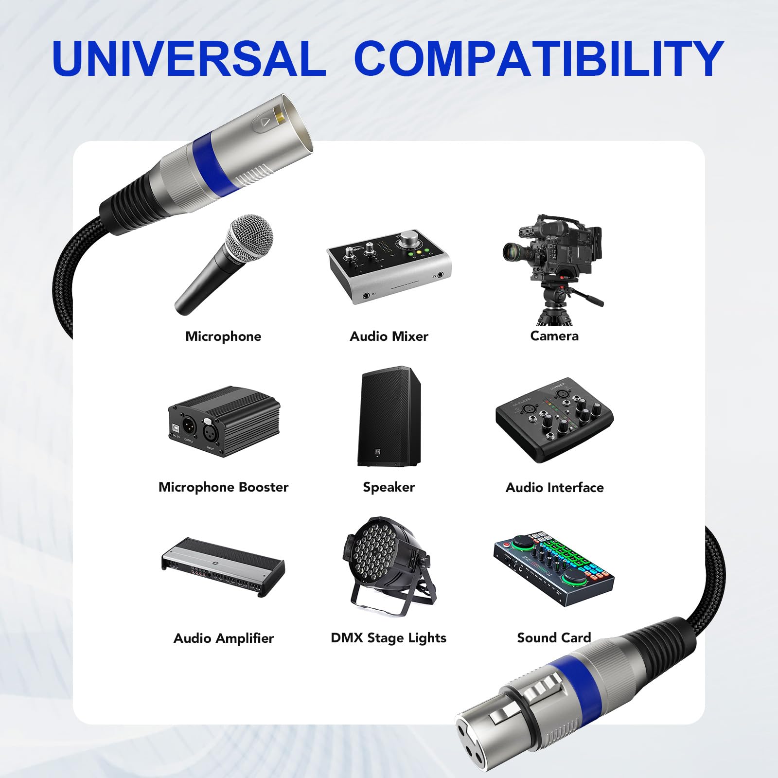 Paquete de 4 cables XLR profesionales de 10 pies, cable de micrófono XLR trenzado sin ruido y de larga duración, todos los conductores de cobre equilibrados, cable de micrófono macho a hembra