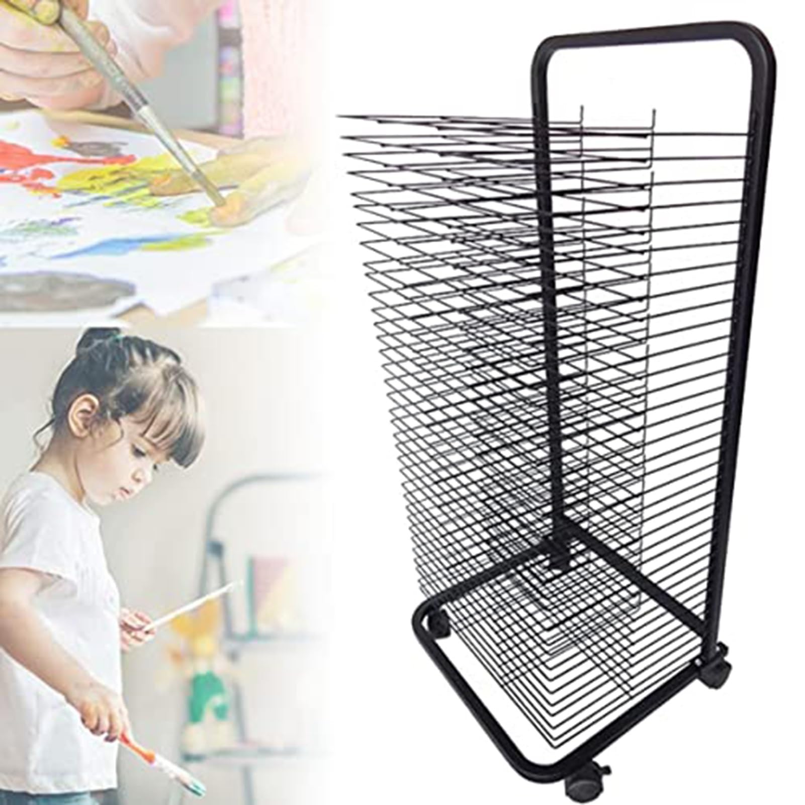 Séchoir mobile pour art et dessins d'enfants, idéal pour les tableaux de toile, les papiers et les impressions, design peu encombrant avec plusieurs étages
