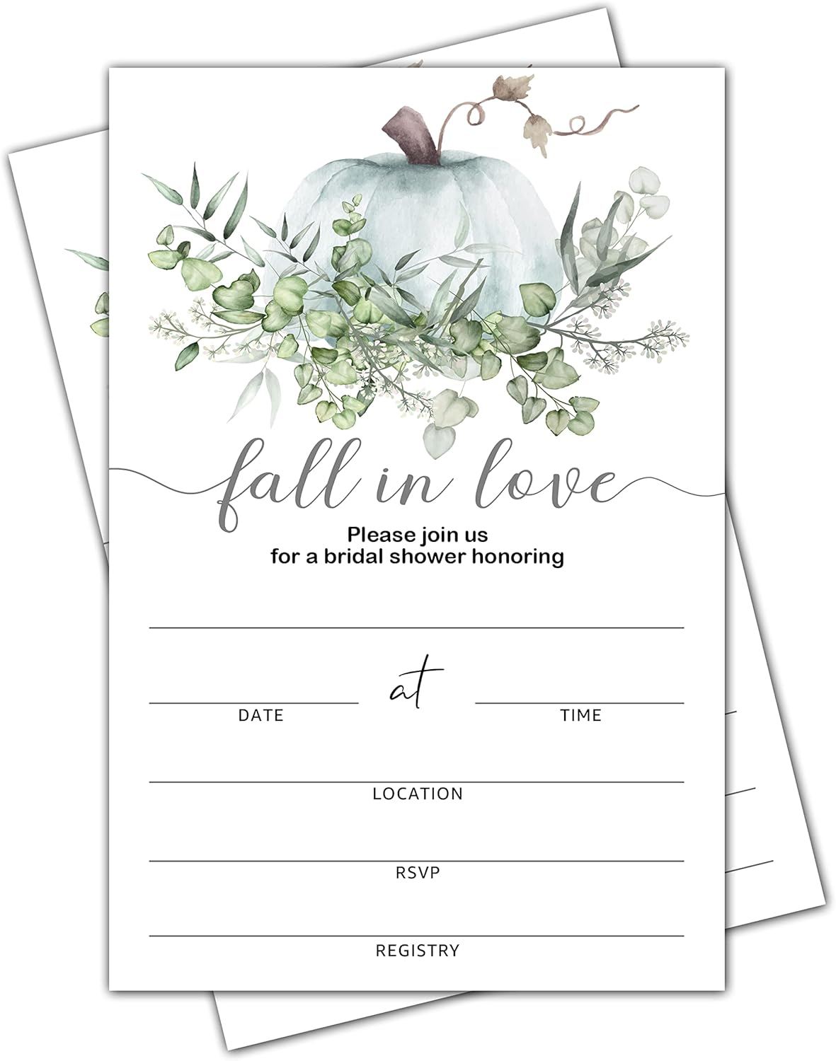Bridal Shower Invitation Cards with Envelopes Autumn Pumpkin Greenery