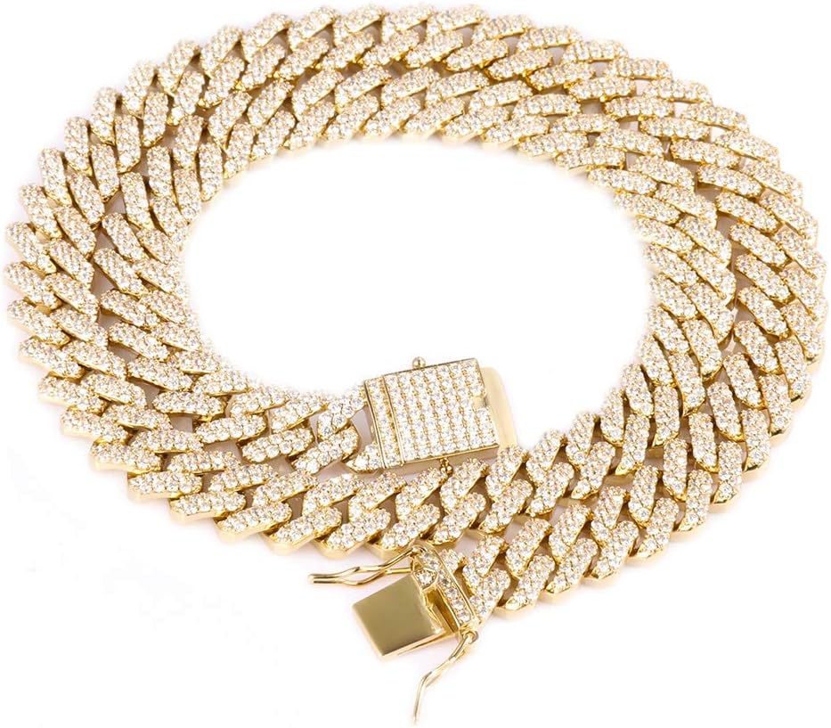 GOLD IDEA JEWELRYHip Hop Heavy 14k Gold Plated/White Gold Plated Full Iced Out Miami Cuban Link Chain Necklace or Bracelet 12MM